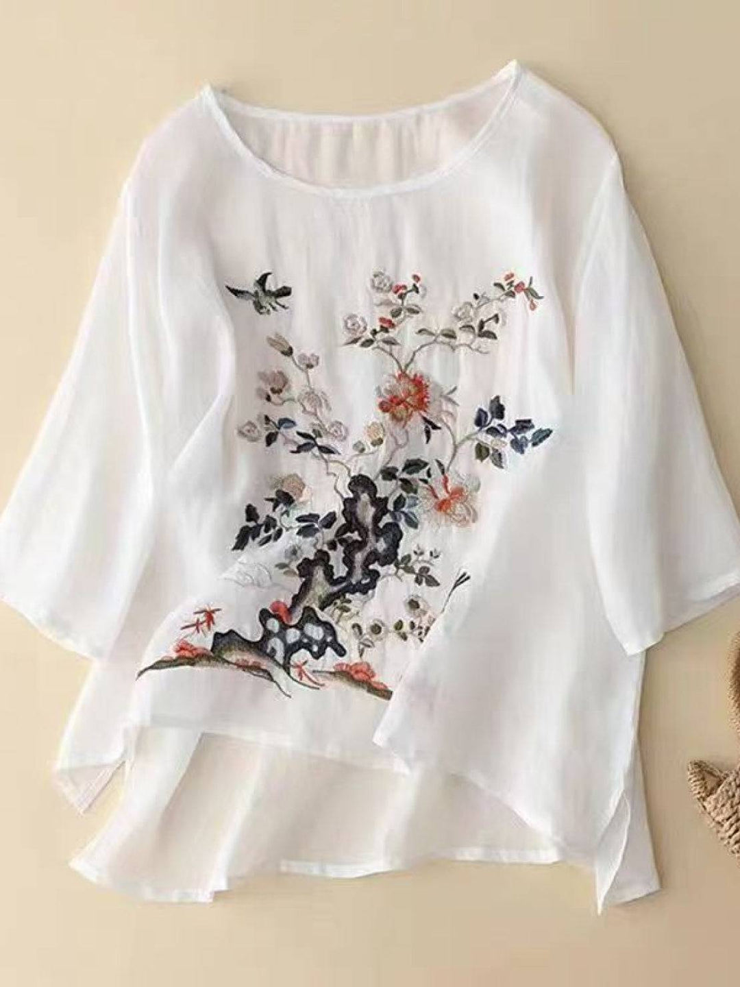 100% Cotton Linen Hand-Embroidered Shirt white image 7 