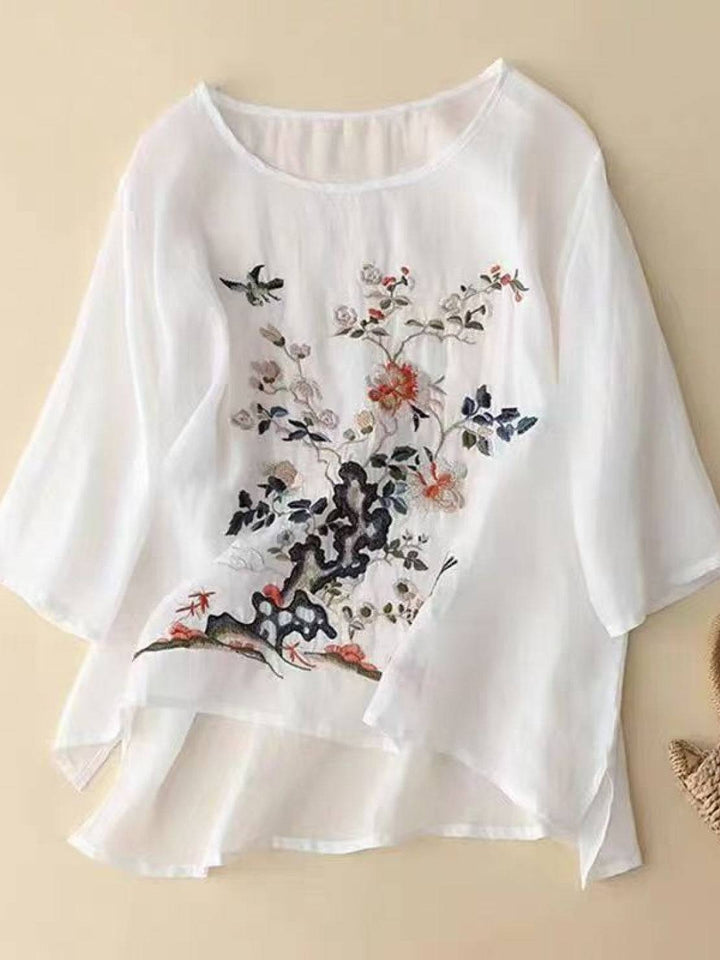 100% Cotton Linen Hand-Embroidered Shirt white image 7 