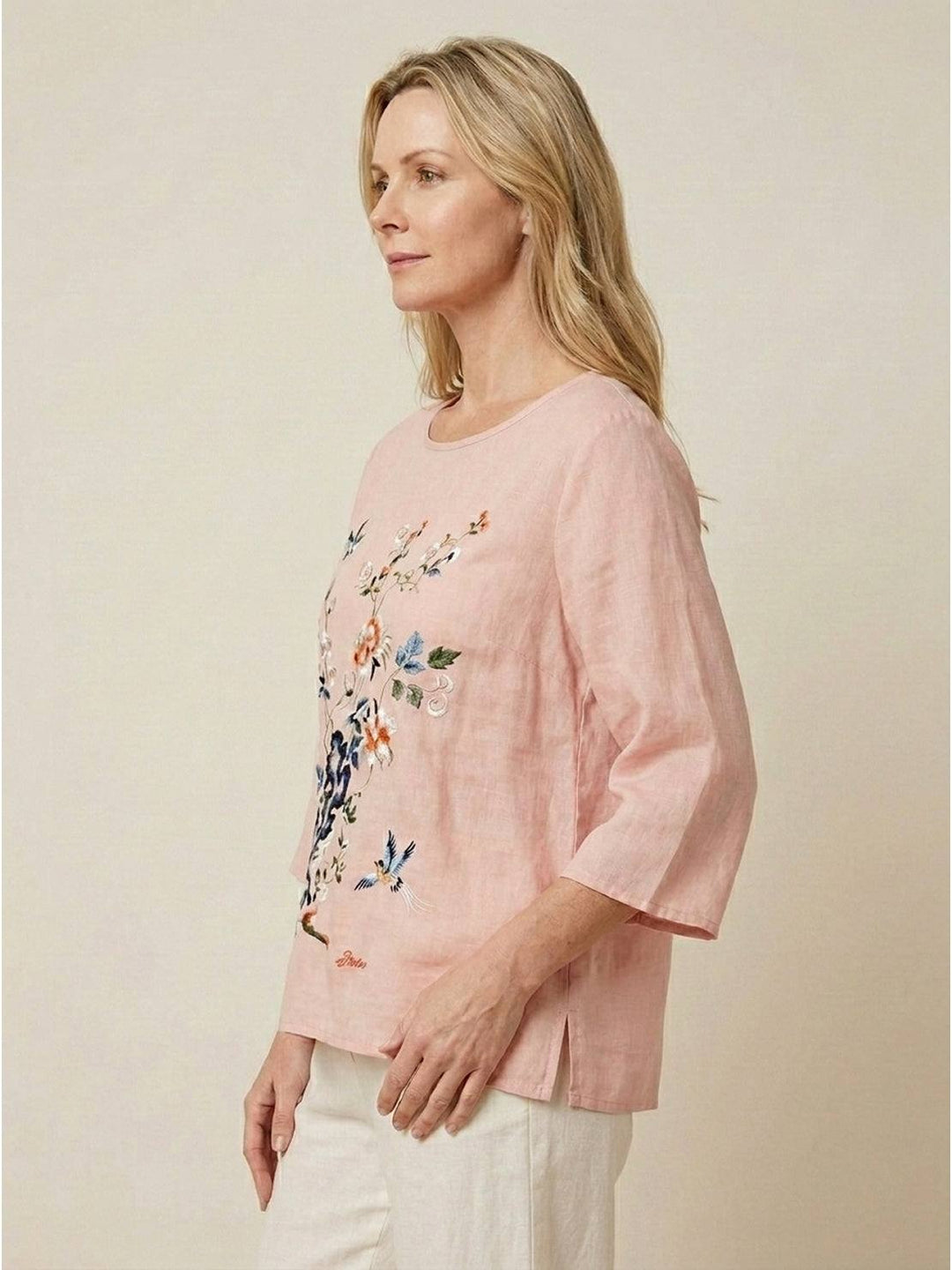 100% Cotton Linen Hand-Embroidered Shirt blush pink image 3 