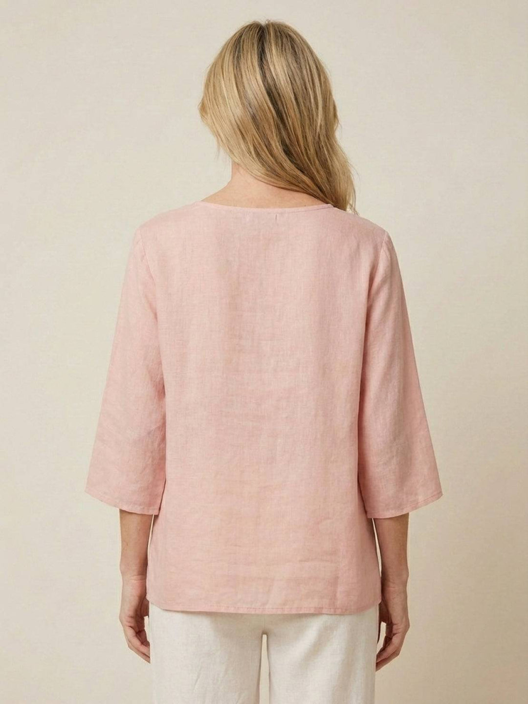 100% Cotton Linen Hand-Embroidered Shirt blush pink image 4 