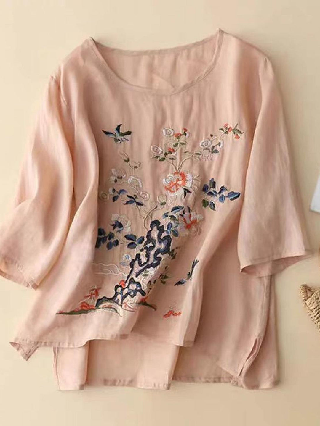 100% Cotton Linen Hand-Embroidered Shirt blush pink image 7 