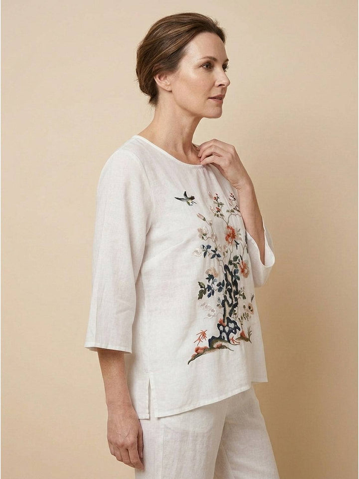 100% Cotton Linen Hand-Embroidered Shirt white image 3 