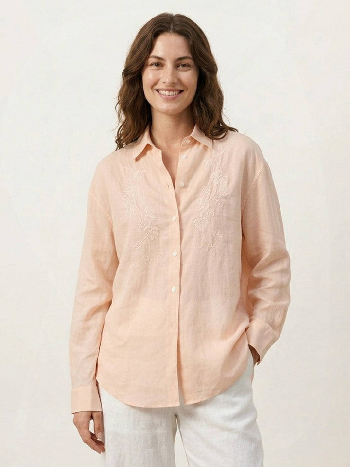 Ramie Linen-Lyocell Embroidered Shirt peach fuzz image 1 
