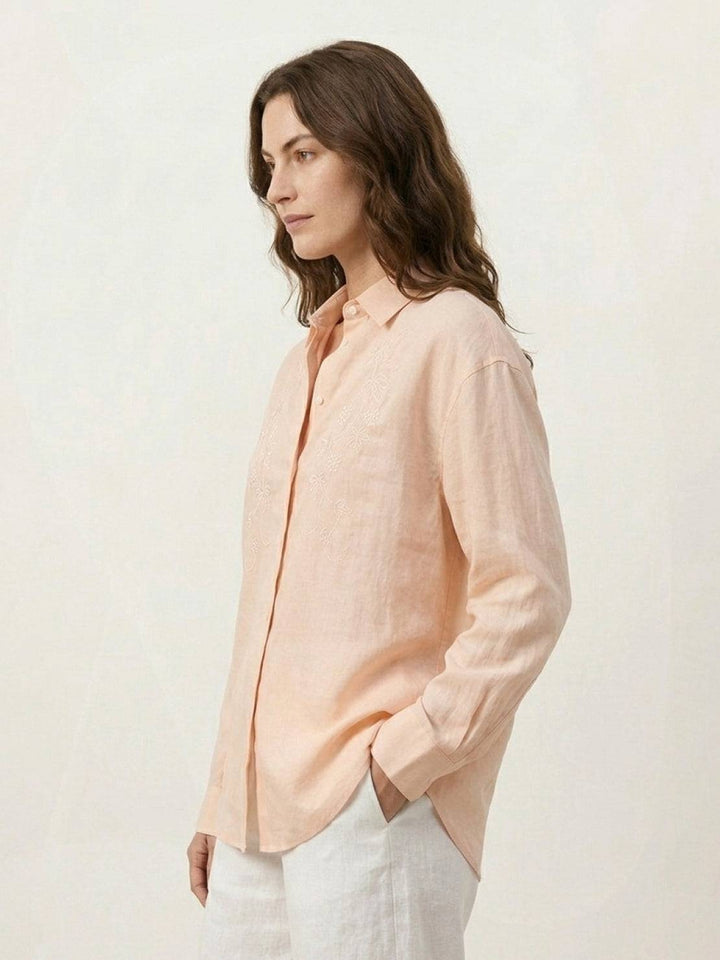 Ramie Linen-Lyocell Embroidered Shirt peach fuzz image 3 