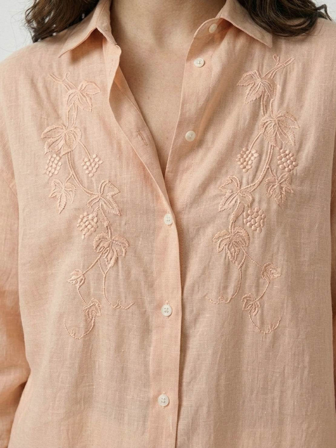 Ramie Linen-Lyocell Embroidered Shirt peach fuzz image 5 