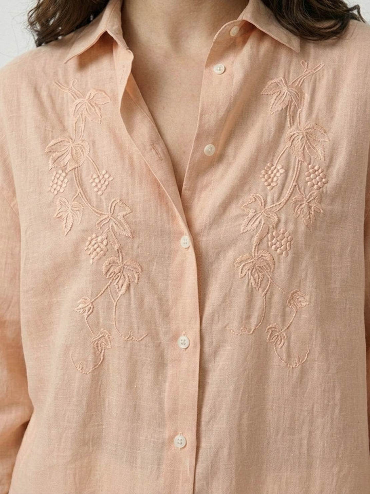 Ramie Linen-Lyocell Embroidered Shirt peach fuzz image 5 