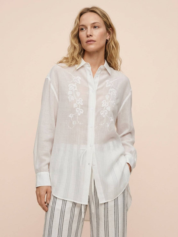 Ramie Linen-Lyocell Embroidered Shirt white image 1 