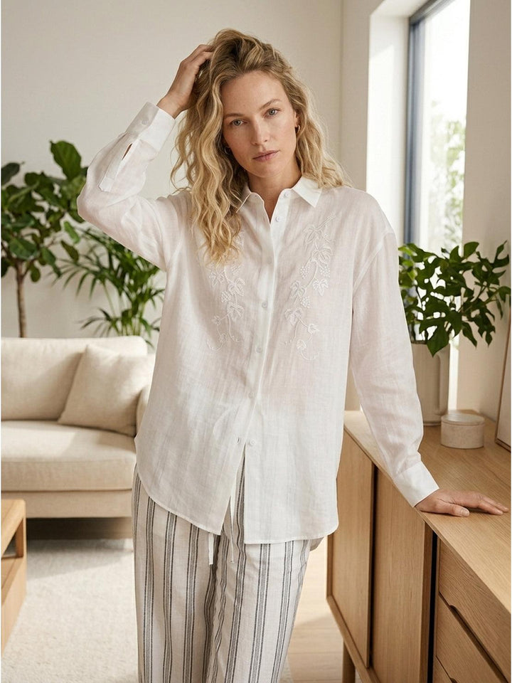 Ramie Linen-Lyocell Embroidered Shirt white image 2 
