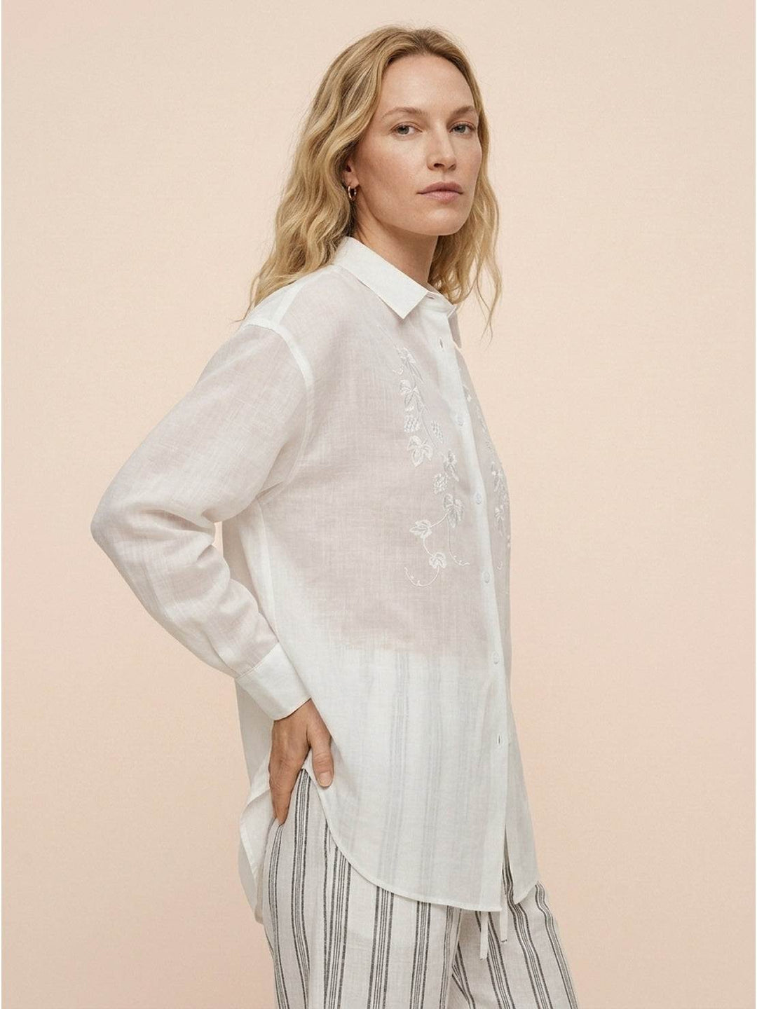 Ramie Linen-Lyocell Embroidered Shirt white image 3 
