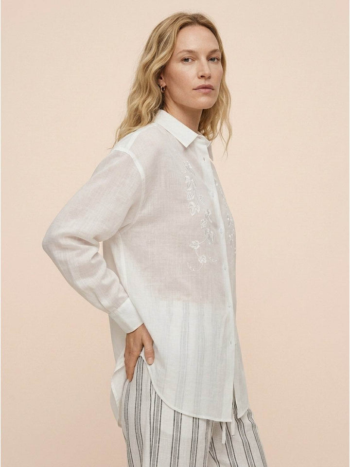 Ramie Linen-Lyocell Embroidered Shirt white image 3 