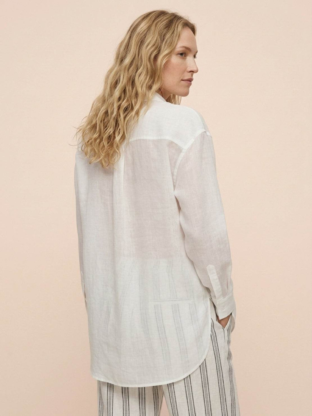 Ramie Linen-Lyocell Embroidered Shirt white image 4 