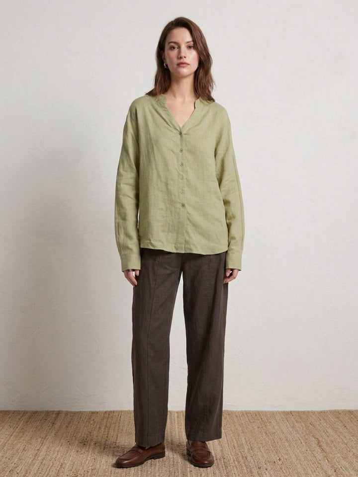 100% Linen V-Neck Shirt sage green image 5 