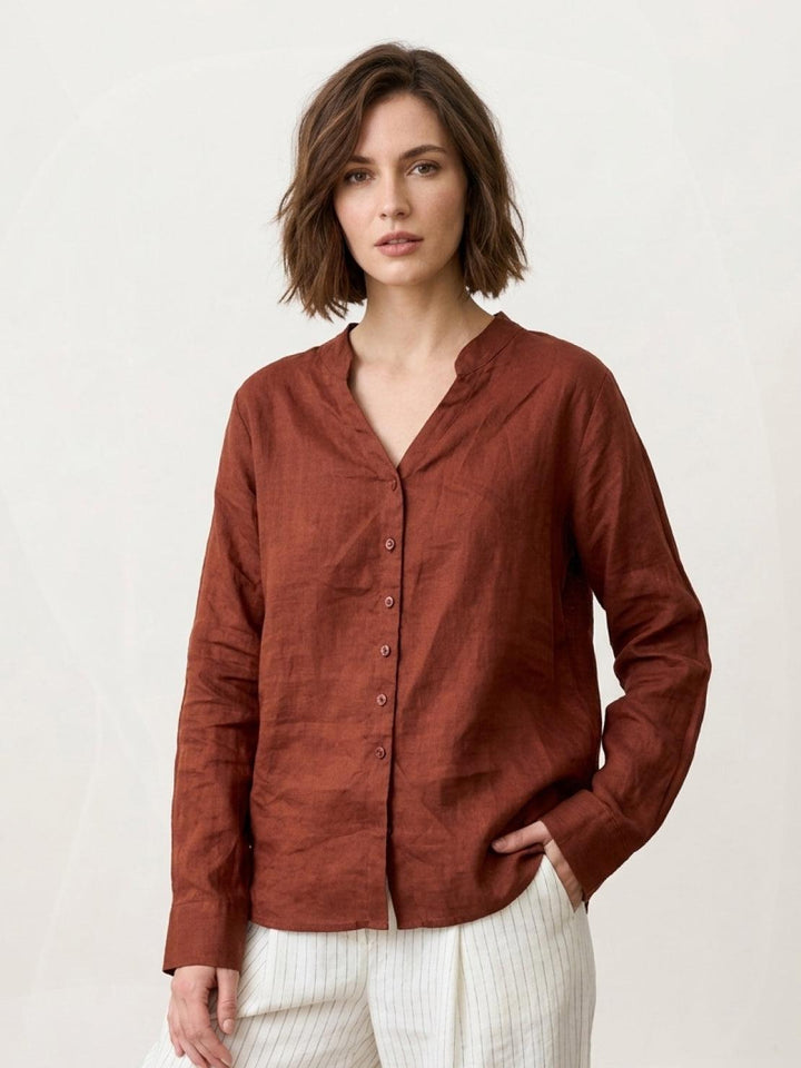 100% Linen V-Neck Shirt rust image 1 