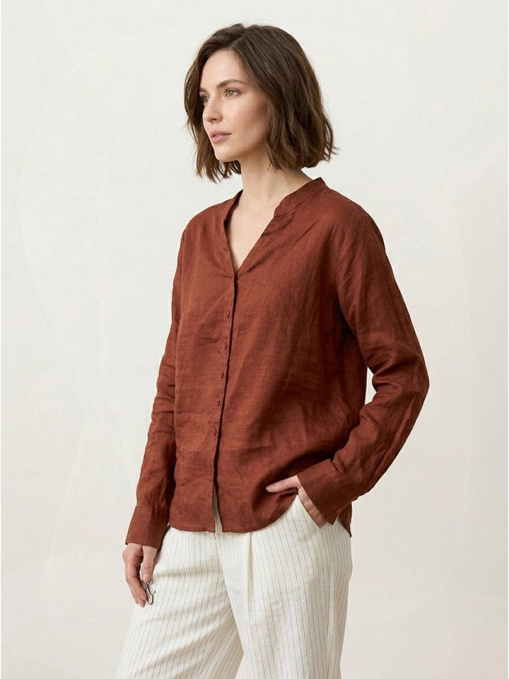 100% Linen V-Neck Shirt rust image 3 