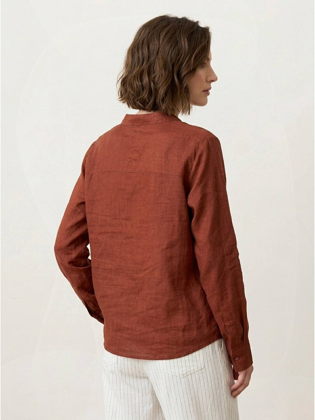 100% Linen V-Neck Shirt rust image 4 