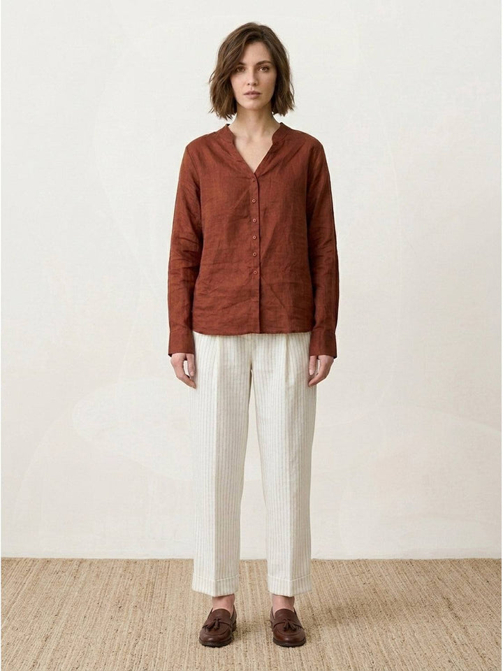 100% Linen V-Neck Shirt rust image 5 