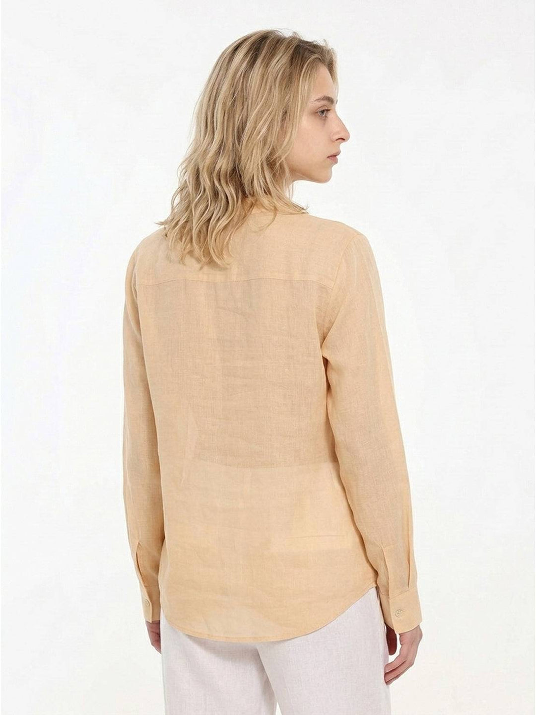 100% Linen V-Neck Shirt golden sand image 4 