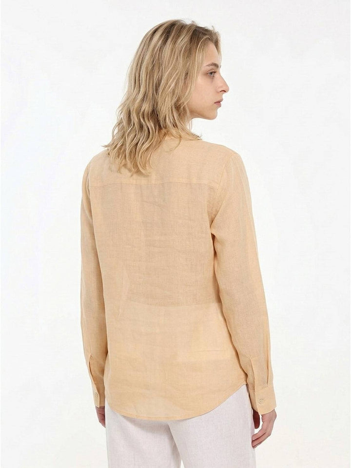 100% Linen V-Neck Shirt golden sand image 4 