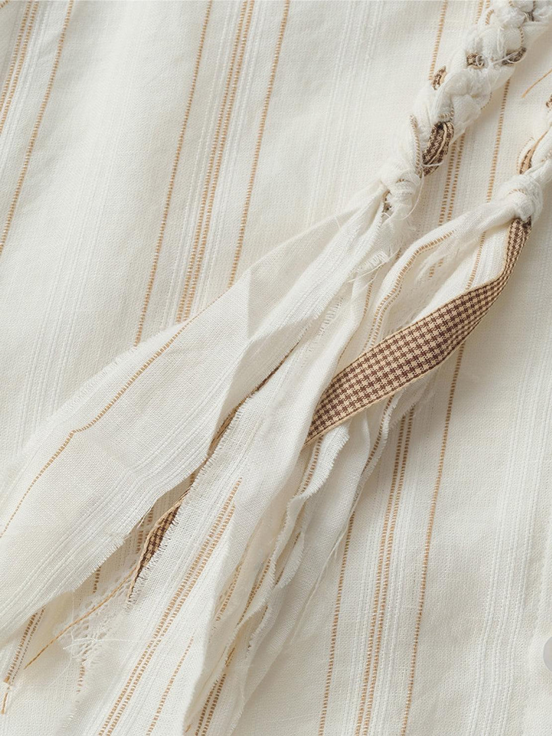 Linen-Cotton Striped Tassel-Trim Shirt beige image 6 