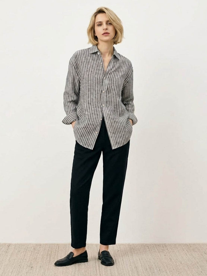 100% Linen Pinstripe Shirt black image 5 