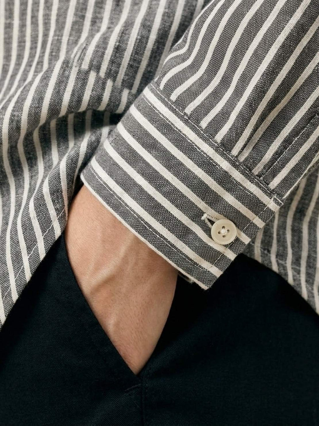 100% Linen Pinstripe Shirt black image 6 