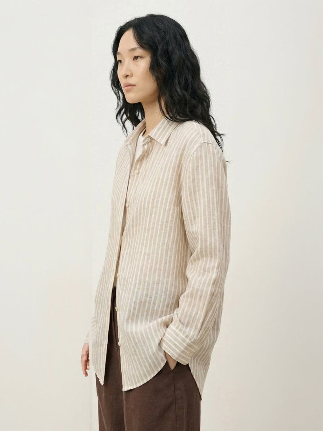 100% Linen Pinstripe Shirt beige image 2 