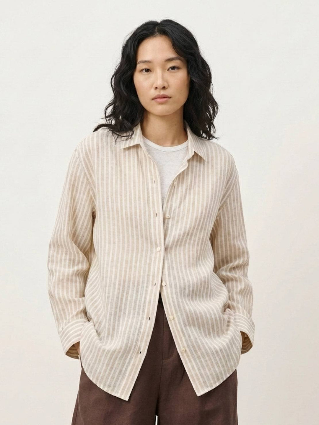 100% Linen Pinstripe Shirt beige image 1 