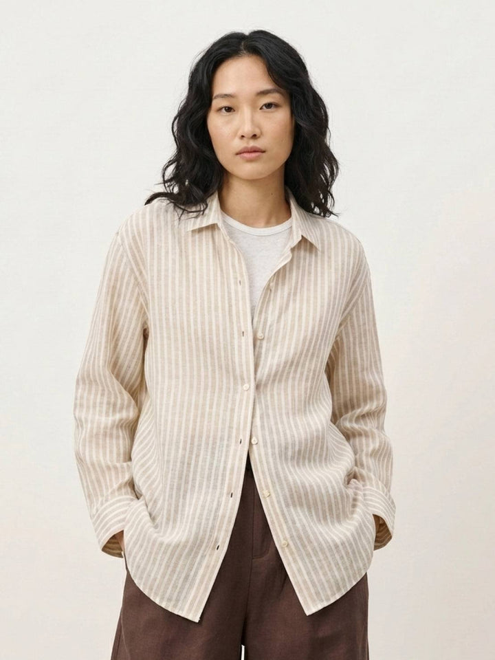 100% Linen Pinstripe Shirt beige image 1 