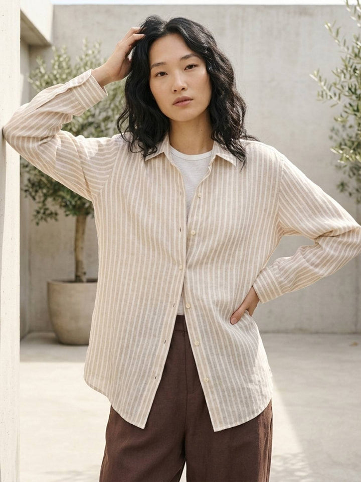 100% Linen Pinstripe Shirt beige image 3 
