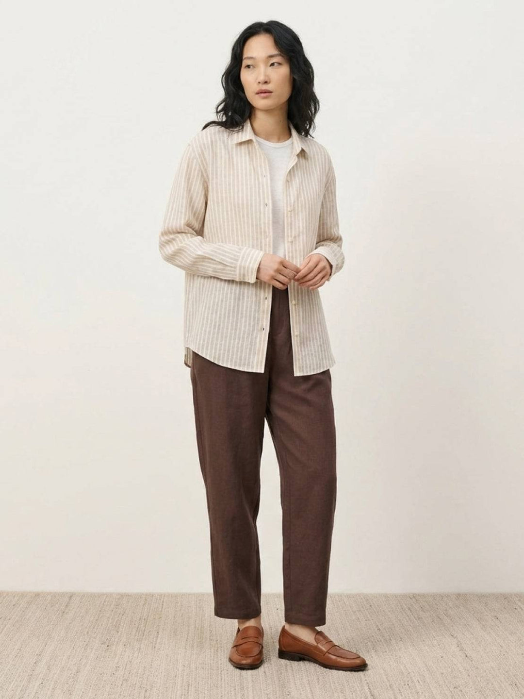 100% Linen Pinstripe Shirt beige image 4 
