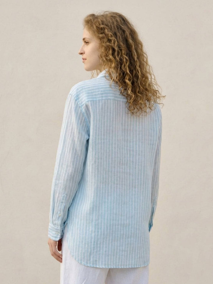 100% Linen Pinstripe Shirt light blue image 4 
