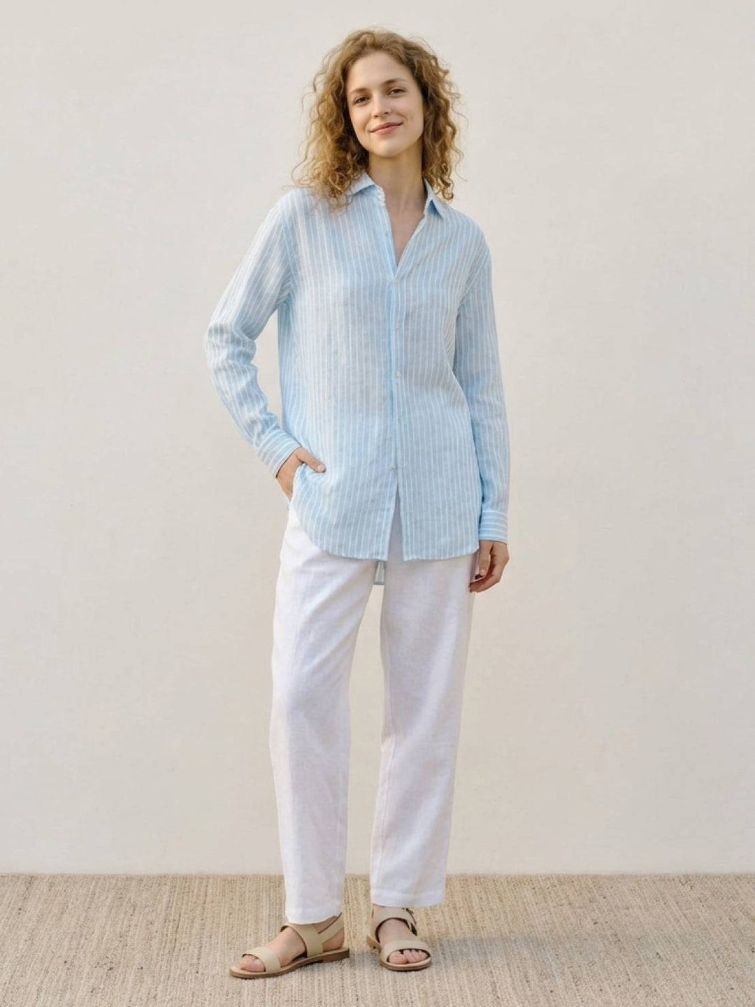 100% Linen Pinstripe Shirt light blue image 5 