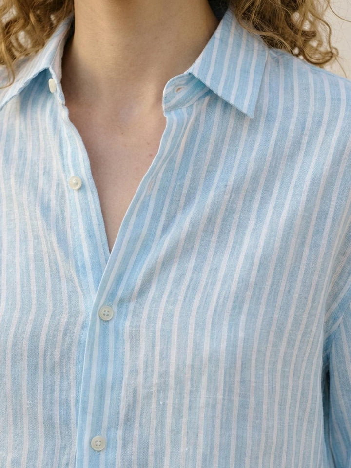 100% Linen Pinstripe Shirt light blue image 6 