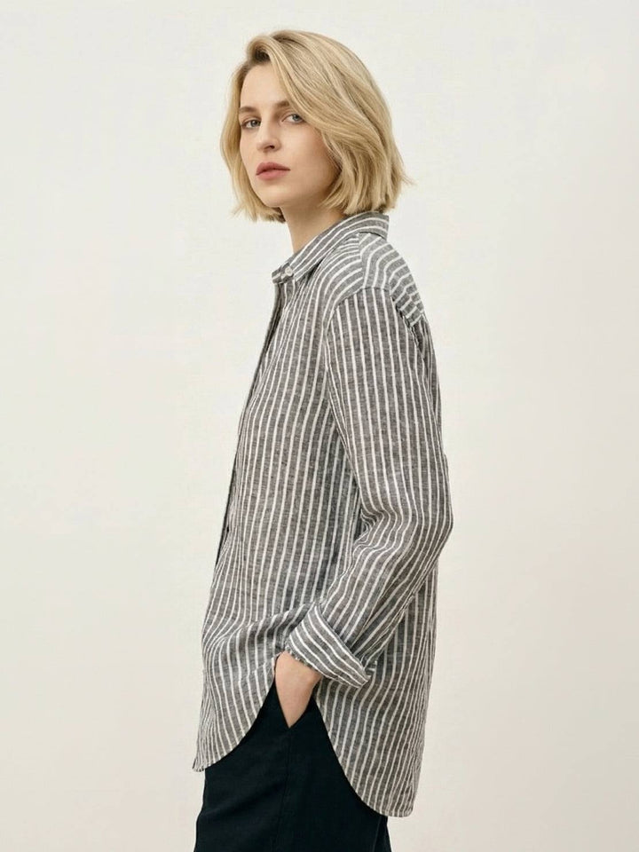 100% Linen Pinstripe Shirt black image 3 