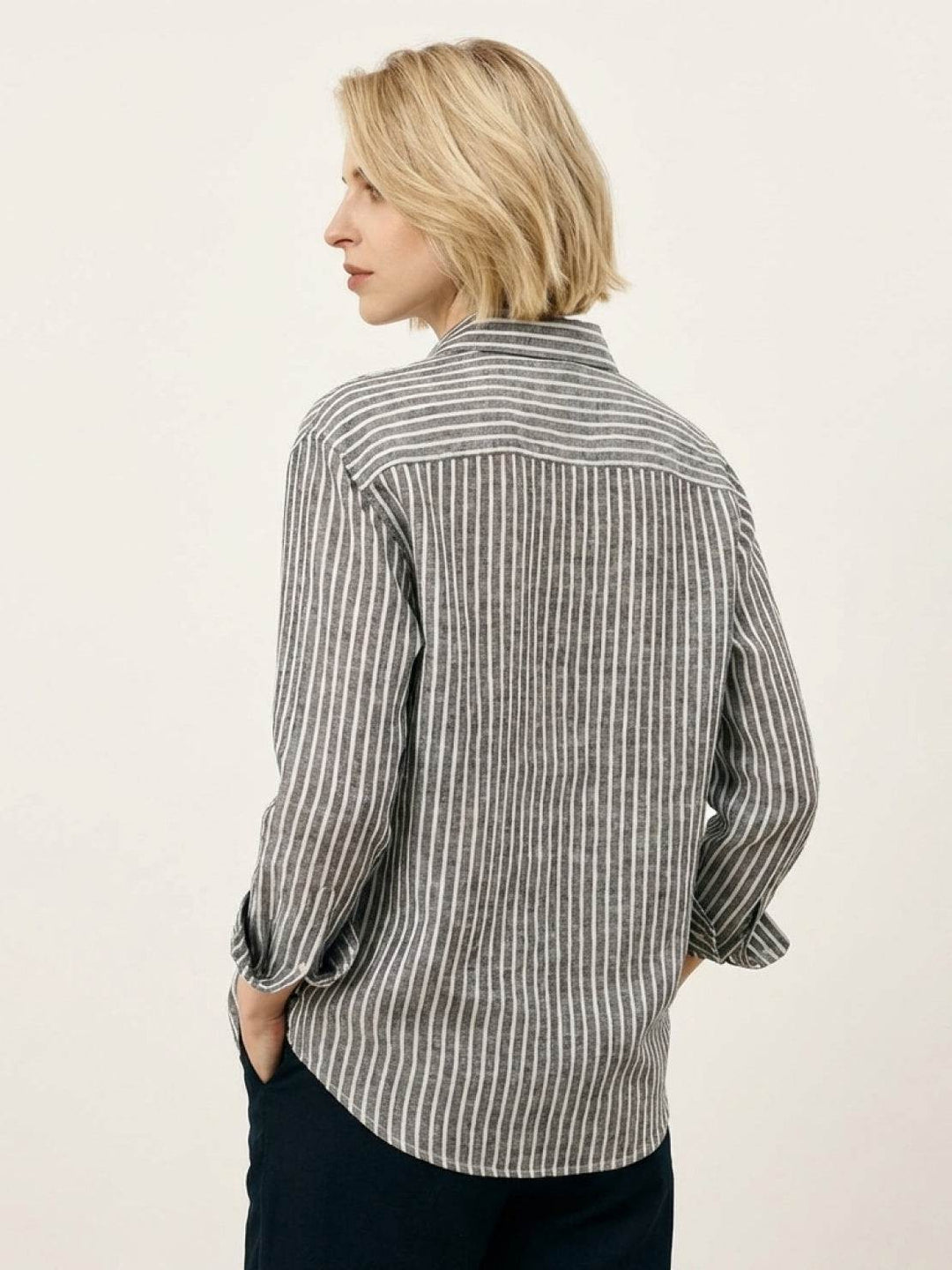 100% Linen Pinstripe Shirt black image 4 
