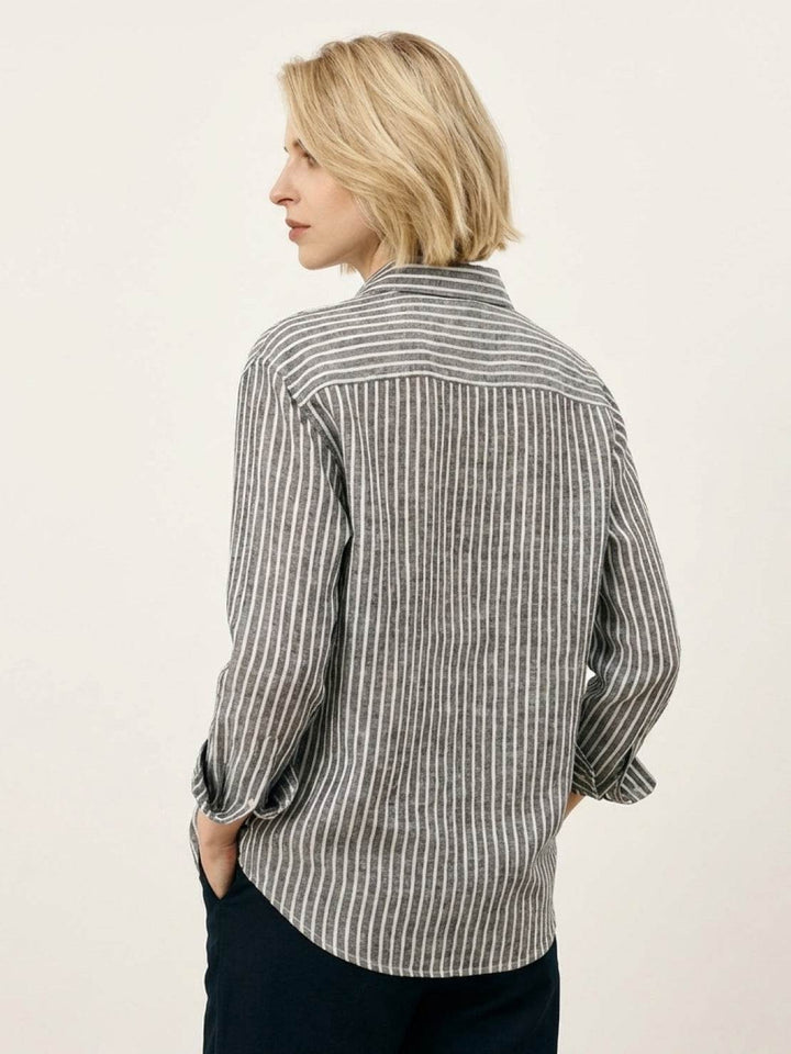 100% Linen Pinstripe Shirt black image 4 