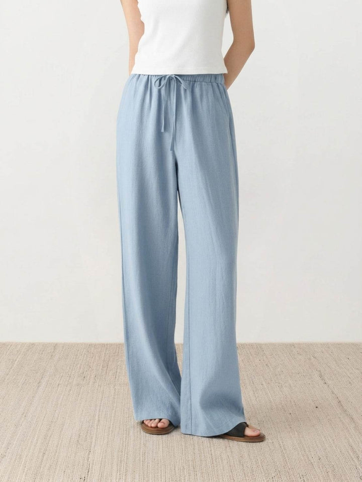 100% Linen Old-Money Wide-Leg Pants sky blue image 1 