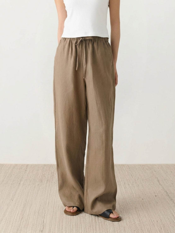 100% Linen Old-Money Wide-Leg Pants dark khaki image 1 