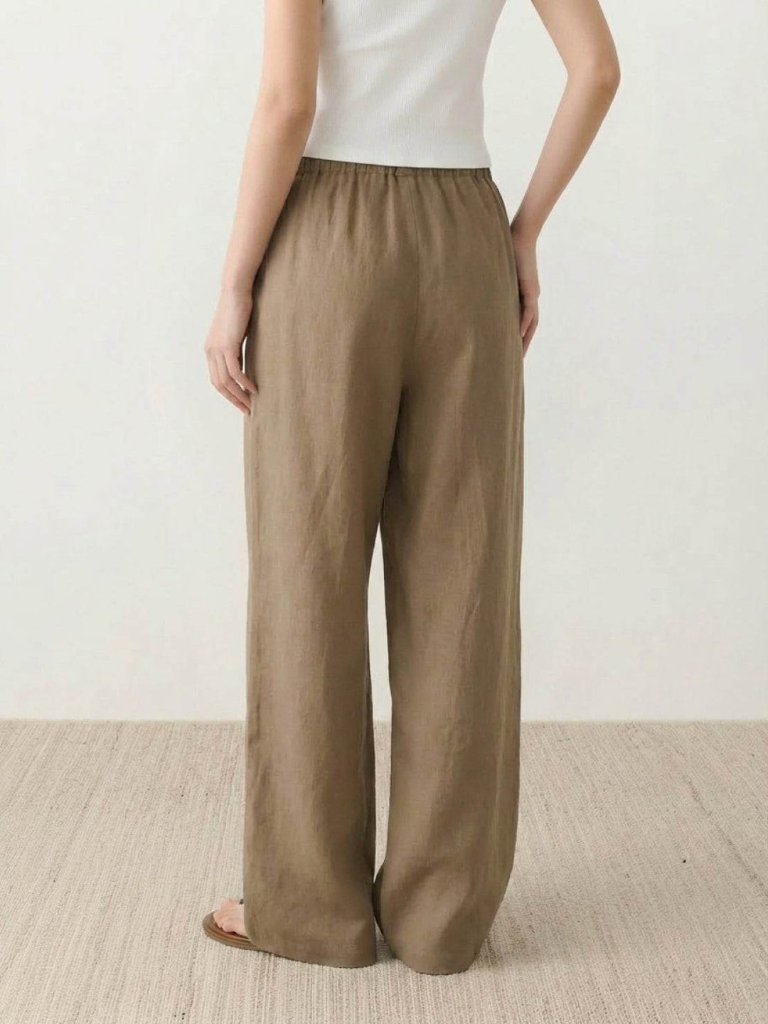 100% Linen Old-Money Wide-Leg Pants dark khaki image 3 