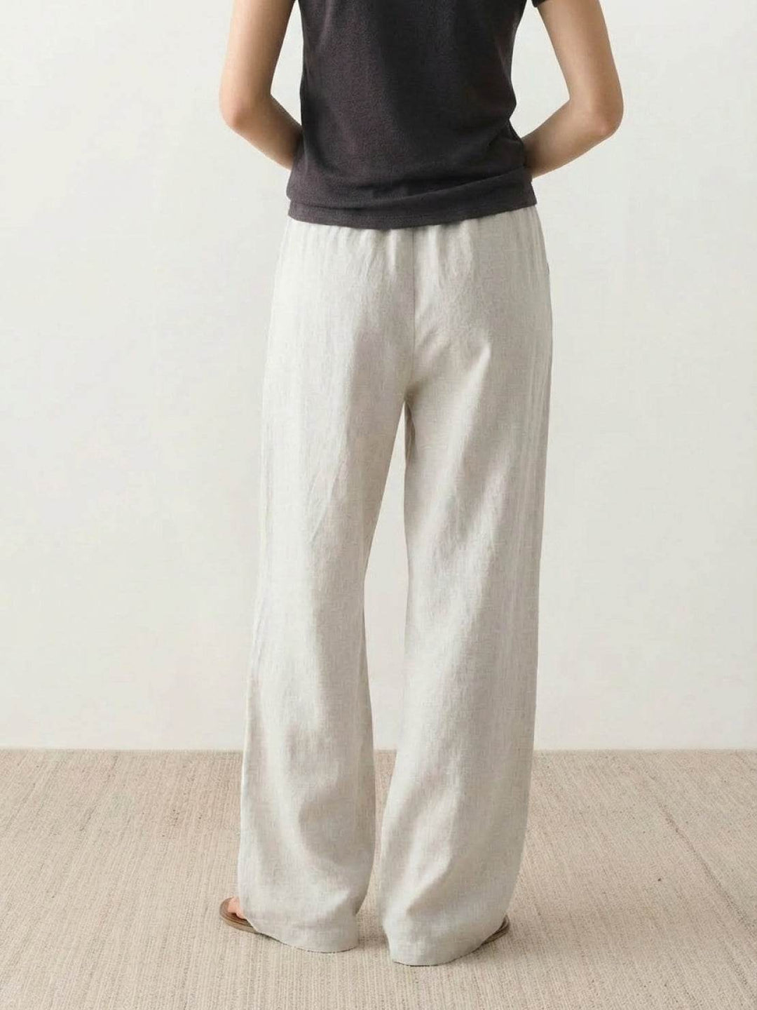 100% Linen Old-Money Wide-Leg Pants beige image 3 