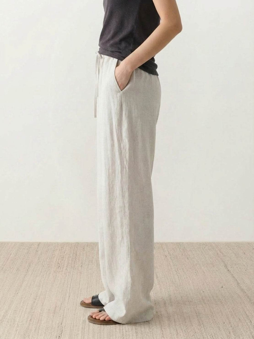100% Linen Old-Money Wide-Leg Pants beige image 4 