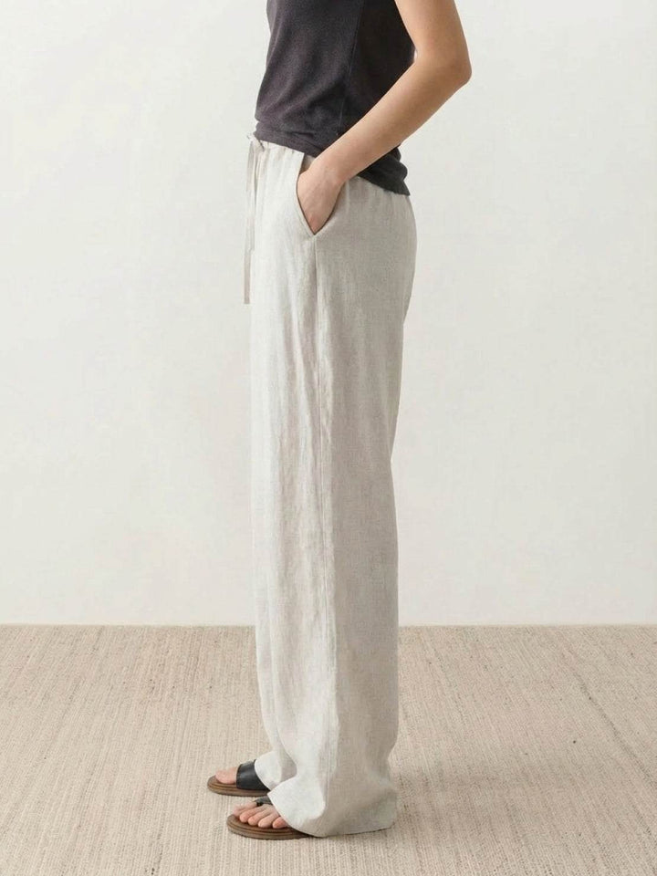 100% Linen Old-Money Wide-Leg Pants beige image 4 