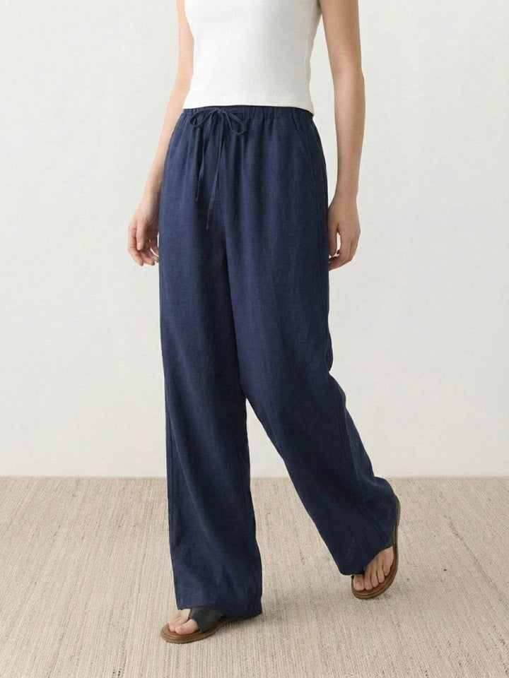 100% Linen Old-Money Wide-Leg Pants navy blue image 1 