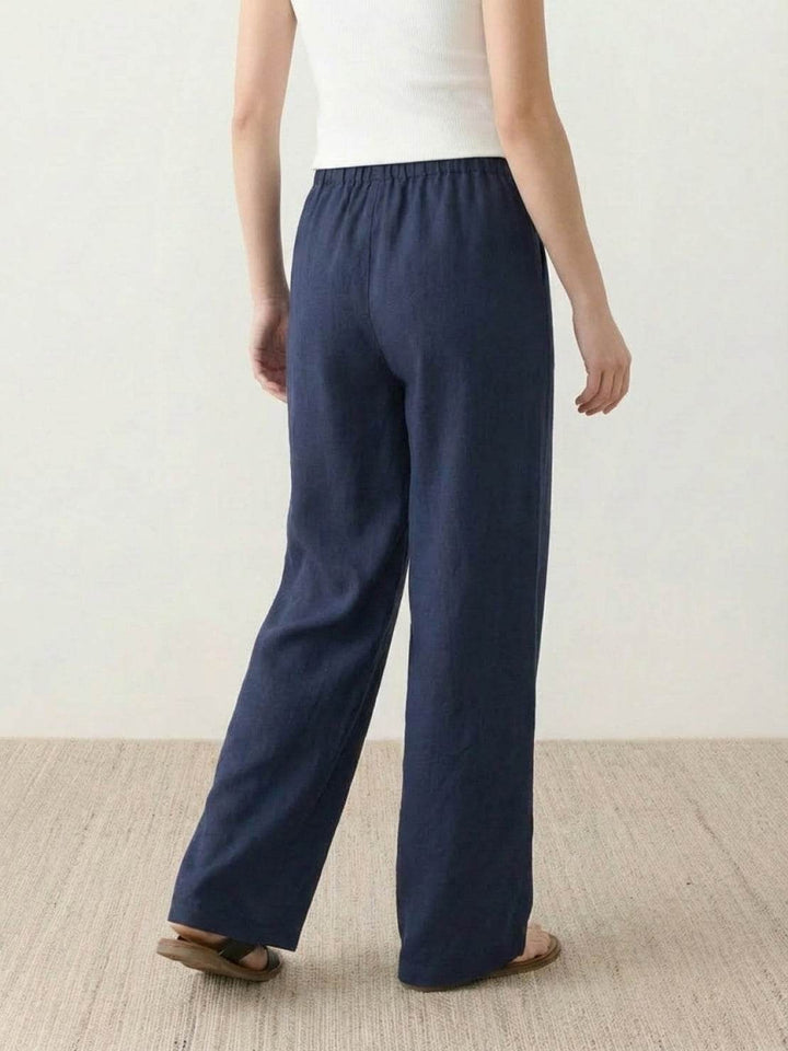 100% Linen Old-Money Wide-Leg Pants navy blue image 3 