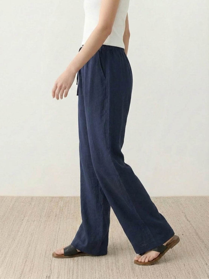 100% Linen Old-Money Wide-Leg Pants navy blue image 4 