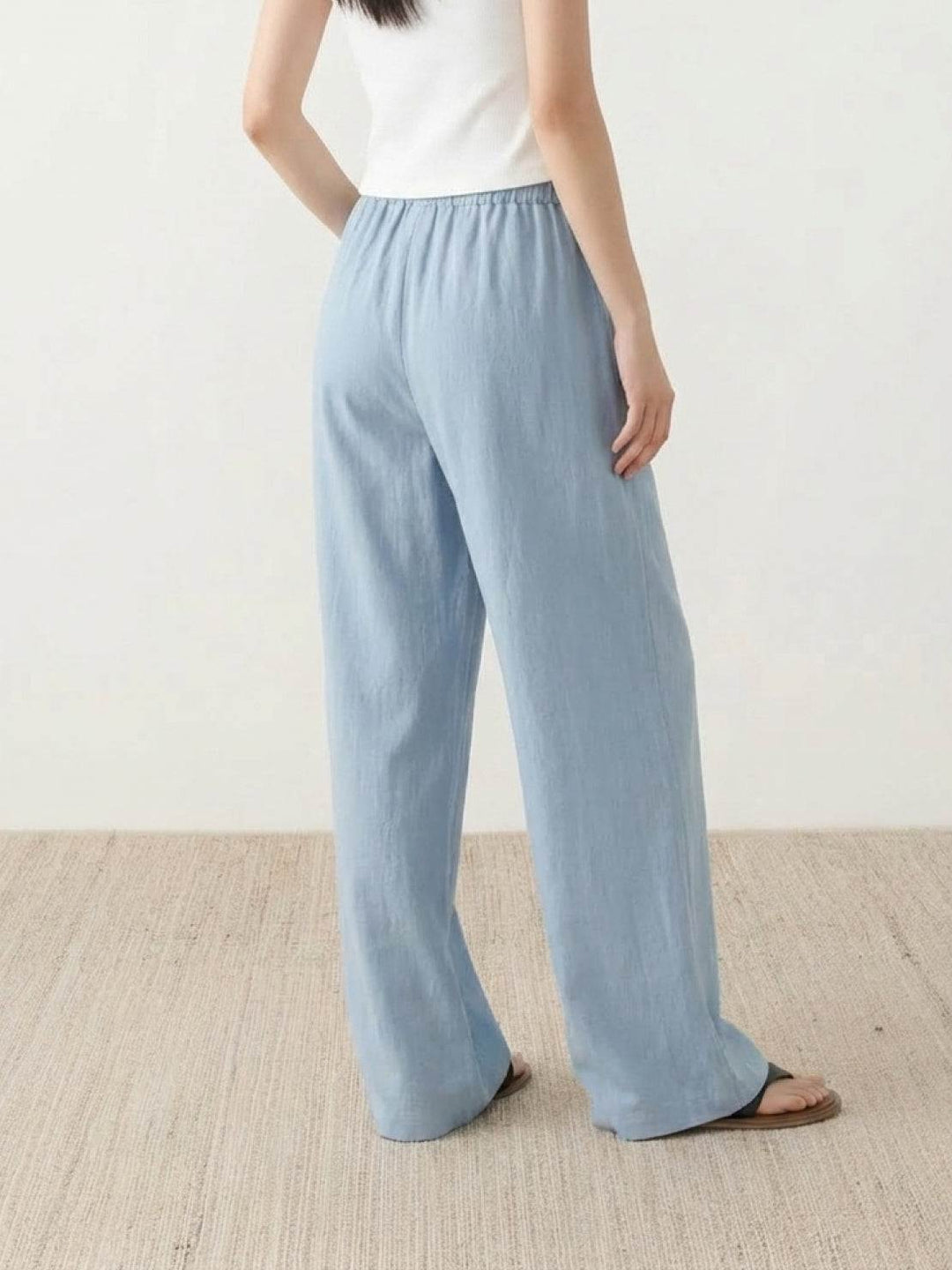 100% Linen Old-Money Wide-Leg Pants sky blue image 3 