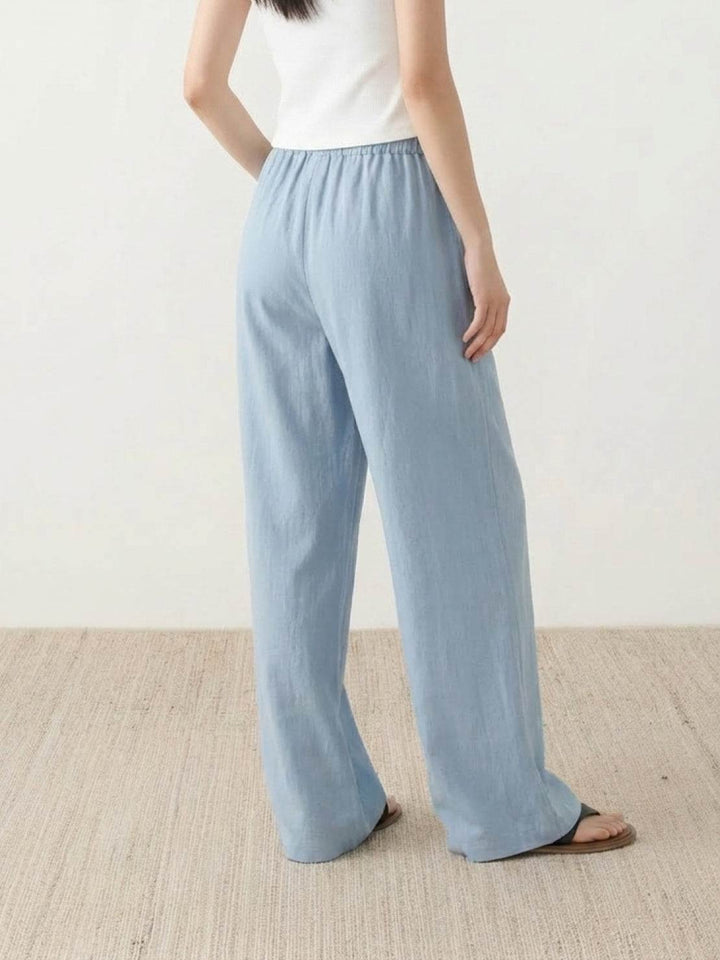 100% Linen Old-Money Wide-Leg Pants sky blue image 3 