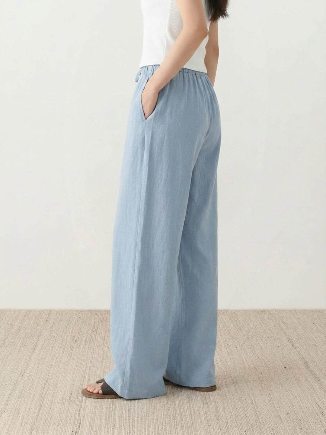100% Linen Old-Money Wide-Leg Pants sky blue image 4 