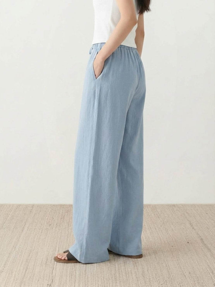 100% Linen Old-Money Wide-Leg Pants sky blue image 4 