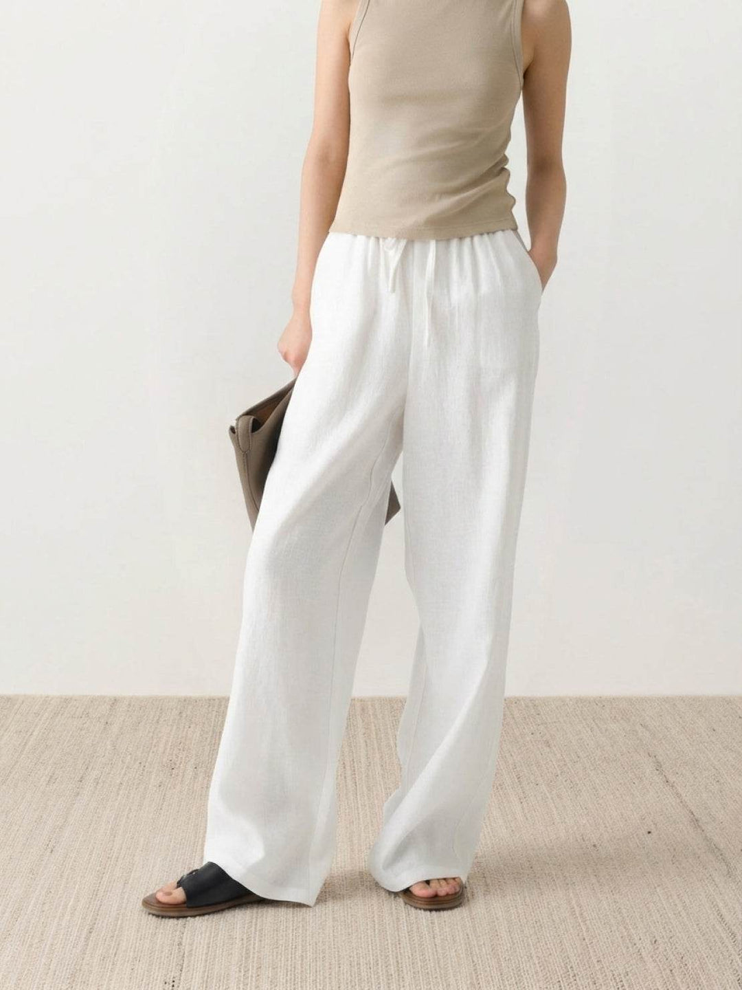 100% Linen Old-Money Wide-Leg Pants white image 1 
